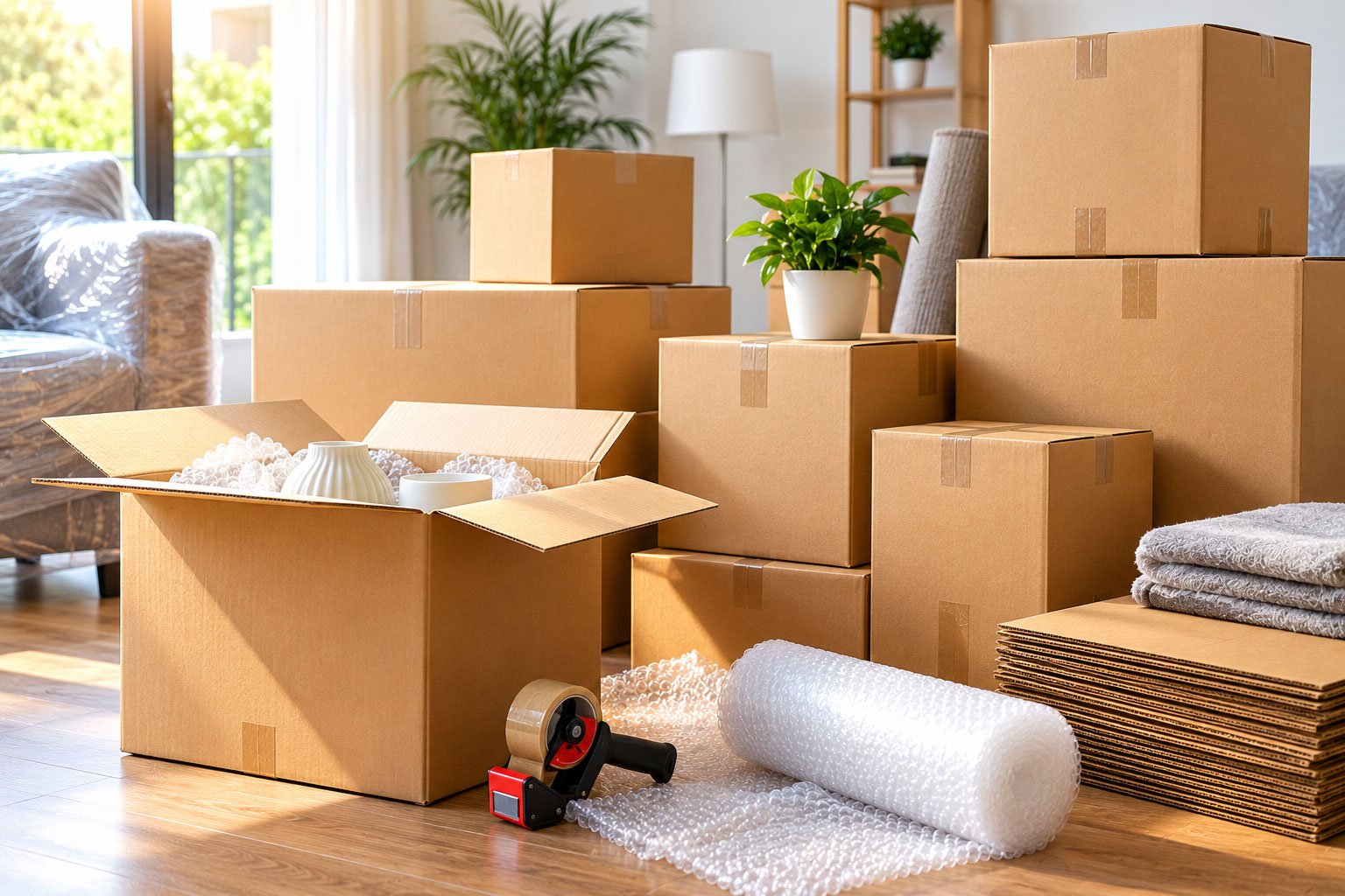 Packed cartons ready for moving